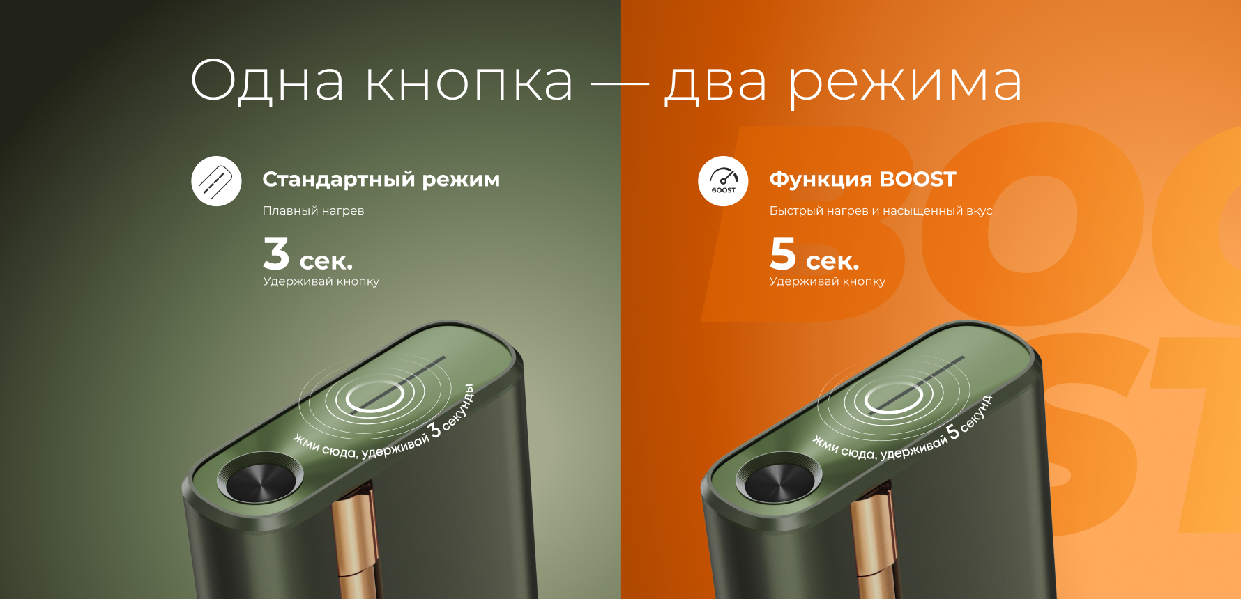 стандартный режим и функция BOOST в glo AIR