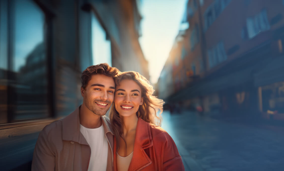 Мужчина и женщина улыбаются